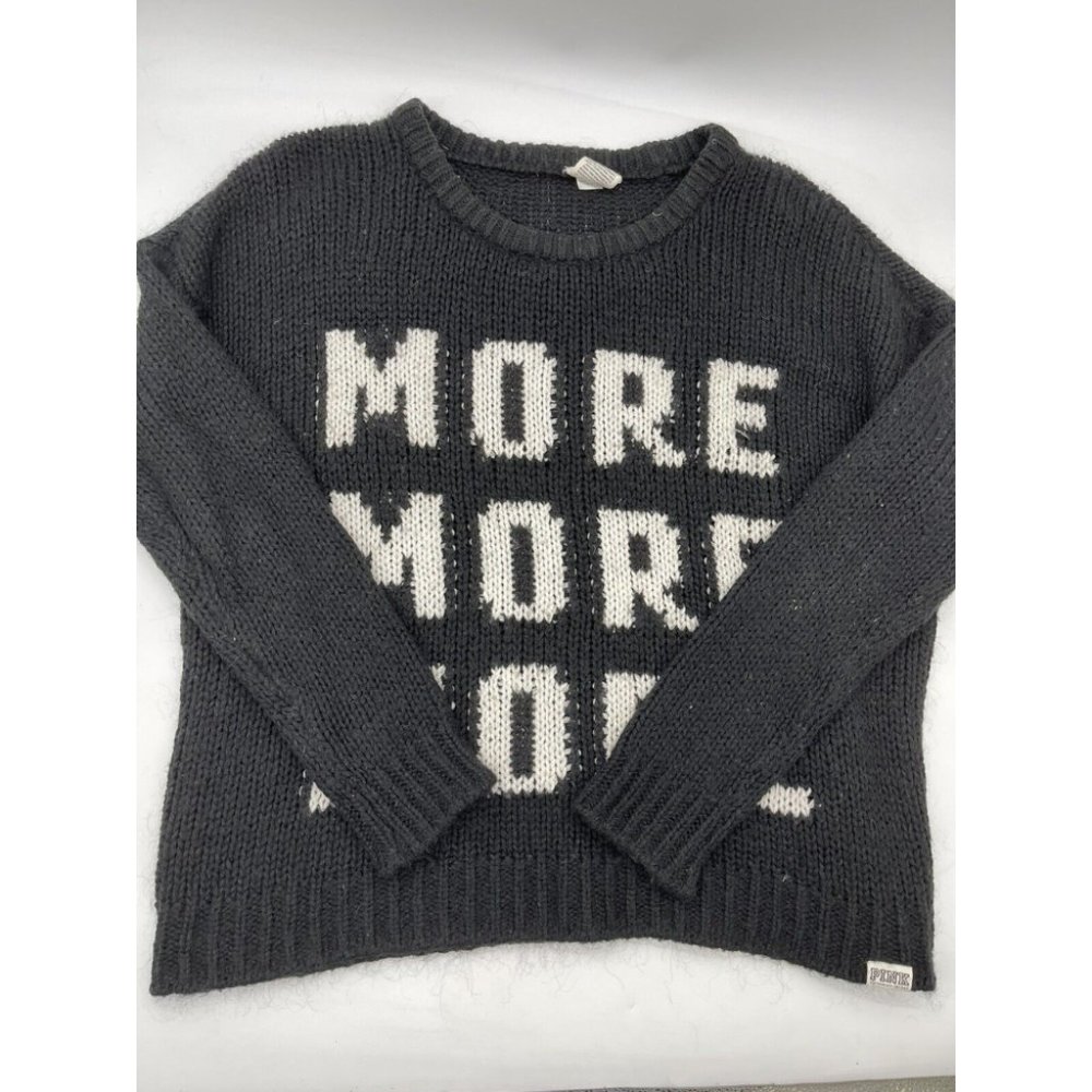 Victoria's Secret Pink Black Long Sleeve More More More crewneck Sweater Large
